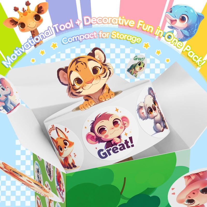 JIXZEN 1.5 Inch Animal Stickers for Kids, 3 Rolls 1500 PCS Cute Stickers for Toddlers 2-4 Years, 24 Designs Farm/Ocean/Wild Motivational Sticker for Potty Training Rewards, Classroom Teacher Supplies - Image 2